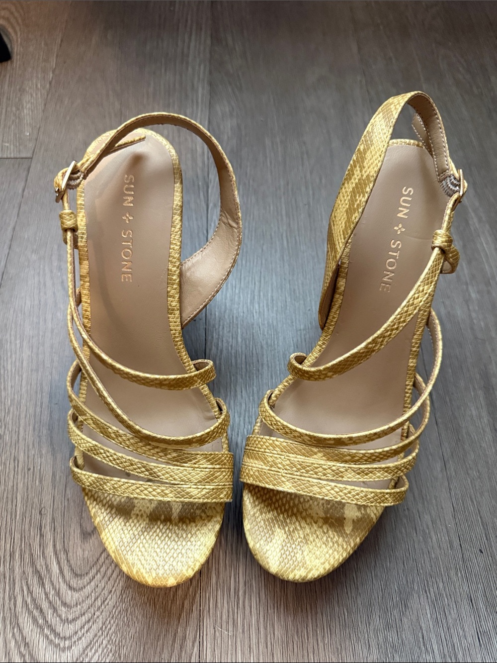 Sun+Stone Yellow Snake Print Wedge Heels Sz 8M